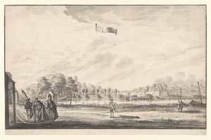 Gezicht op de sluis bij de Diestpoort te Batavia