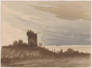 Landschap met vervallen toren