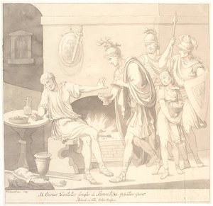 M. Curius Dantatus veracht de geschenken van de Samnitische gezanten. Plutach: in vita. Caton Censoris.