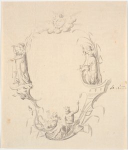 Ontwerp voor titelvignet voor een zeekaart (met de tekst: Pass Kaart over Kattegattet, uitgegeven door het Zeekaartarchief 1799) door Johannes Wiedewelt