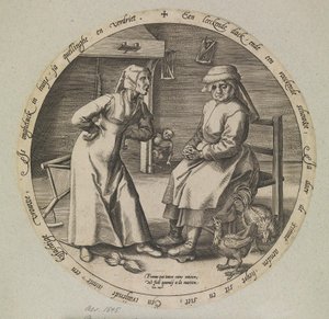 De scheldende vrouw en de kakelende hen door Johannes Wierix