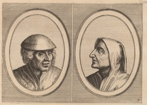 "Kees Geldt-sack" en "Kaarighe Truy" door Johannes and Lucas van Doetechum after Pieter Bruegel the Elder