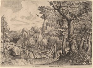 Bosrijk Dorp door Johannes and Lucas van Doetechum after Pieter Bruegel the Elder