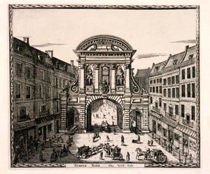 Temple Bar, Londen, ca. 1700 door Johannes de Ram