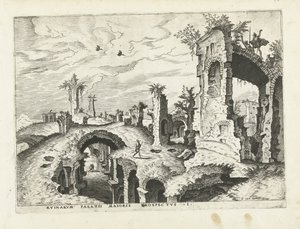 Gezicht op de ruïnes op de Palatijn door Johannes of Lucas van Doetechum (attributed to)