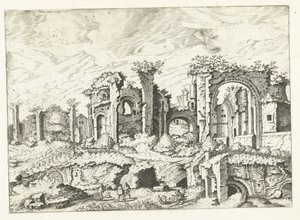 Vierde gezicht op ruïnes op de Palatijn door Johannes of Lucas van Doetechum (attributed to)