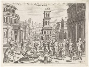 Daniël en de draak door Johannes of Lucas van Doetechum
