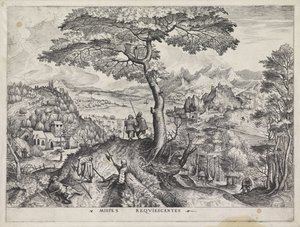 Landschap met rustende soldaten door Johannes of Lucas van Doetechum