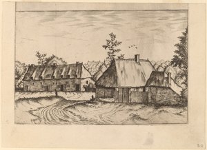 Boerderij en rij huizen door Johannes van Doetechum, the Elder and Lucas