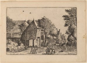 Dorpsweg met Waterput door Johannes van Doetechum, the Elder and Lucas