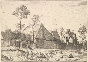 Schuur met huisje, uit De Kleine Landschappen, 1559-61 door Johannes van Doetecum I
