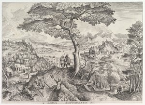 Soldaten in rust Milites requiescentes uit De Grote Landschappen, ca. 1555-56 door Johannes van Doetecum I
