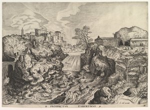 Uitzicht op de Tiber Tivoli Prospectus Tyburtinus uit De Grote Landschappen, ca. 1555-56