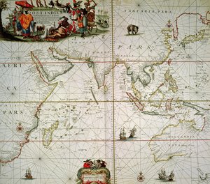 Kaart van Afrika, India, Indische Oceaan en Oost-Indië