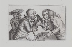 Bankroet Toby en vrouw Doxy bedelen om kaas en bier in een taverne (gravure)