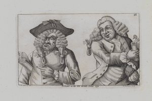 Twee pruikdragende mannen parodiëren de Magna Carta (gravure) door John  Collier