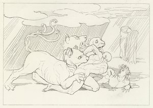 Cerberus, Inferno, Canto 6 (gravure) door John (after) Flaxman