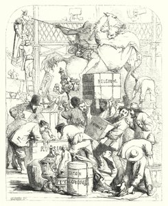 Aankomst van goederen voor de Grote Tentoonstelling van 1851, Crystal Palace, Hyde Park, Londen (gravure) door John (after) Gilbert