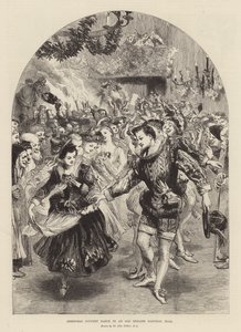 Kerstlandelijke dans in een oude Engelse baroniale hal (gravure) door John (after) Gilbert