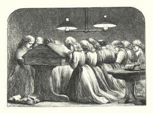 Avondgebed op een meisjesschool (gravure) door John (after) Gilbert