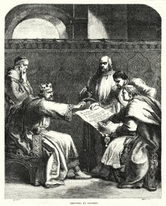 Koning Jan weigert de Magna Charta te ondertekenen in Oxford, in 1215