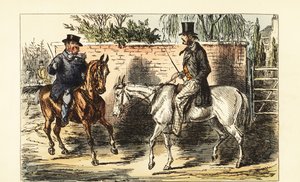 Engelse heer op een oude knol afgewezen door een man op een vos door John (after) Leech