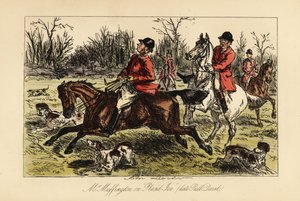 Engelse jager gesleept in het midden van de honden door zijn koppige paard door John (after) Leech
