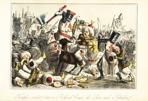 Koning Richard I vecht tegen Saladin in de Slag bij Arsuf, Palestina