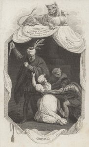 Scène uit Tamerlane door Nicholas Rowe (gravure)