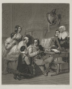 De familie van Cromwell smeekt om het leven van Karel I, prent gemaakt door Alfred Johannot door John (after) Sartain