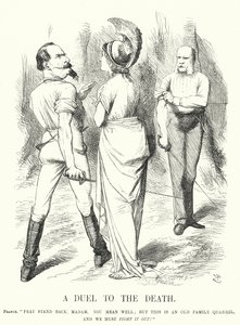 Punch cartoon: Een duel op leven en dood - de Frans-Duitse Oorlog (gravure) door John (after) Tenniel