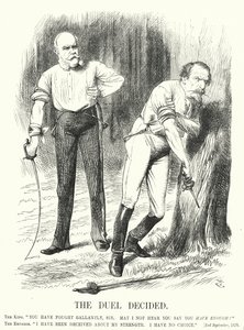 Punch cartoon: Het duel beslist - de nederlaag van Frankrijk in de Frans-Duitse Oorlog door John (after) Tenniel
