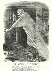 Punch cartoon: De Nemesis van verwaarlozing - armoede en misdaad in Londen ten tijde van de Jack the Ripper-moorden (gravure)