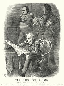Punch cartoon: Versailles, 5 oktober 1870 - de vernedering van Frankrijk in de Frans-Duitse Oorlog (gravure)