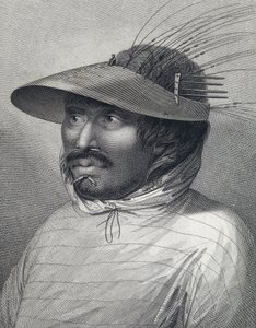 Portret van een man uit Oonalashka (of Unalaska, Alaska, Verenigde Staten). Gravure uit de late 18e eeuw, door William Sharp (?), naar John Webber (1751-1793). door John (after) Webber