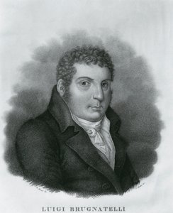 Portret van Luigi Valentino Brugnatelli (1761-1818), Italiaanse chemicus en uitvinder van galvaniseren, ets door Luigi Rados naar tekening van Roberto Focosi door Walter Charles Mills