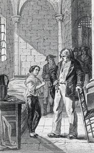 De Dauphin Louis Charles en zijn verzorger Antoine Simon in de Tempelgevangenis, gravure door Philippoteaux en Girardet, Franse Revolutie, Frankrijk