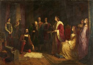 Cabot en zijn zoon, Sebastian, aan het hof van Hendrik VII, 1862 door John Adam P. Houston