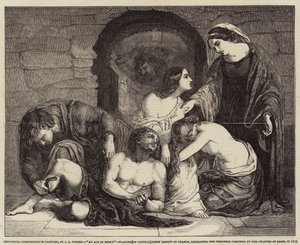 Historische compositie in schilderkunst, een daad van barmhartigheid, Blanche van Castilië, koningin-regentes van Frankrijk, bevrijdt de gevangenen opgesloten door het kapittel van Parijs, in 1512