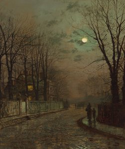 Een natte weg, Knostrop, Yorkshire door John Atkinson Grimshaw, 1886 door John Atkinson Grimshaw