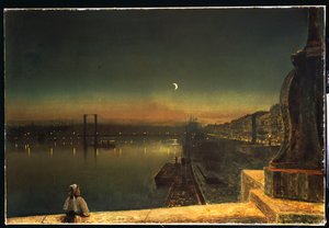 Rouen bij Nacht vanaf de Pont de Pierre, 1878 door John Atkinson Grimshaw