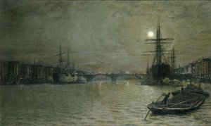 Het Zwembad en de London Bridge bij Nacht, 1884 door John Atkinson Grimshaw