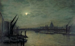 De Theems bij maanlicht met Southwark Bridge door John Atkinson Grimshaw