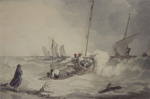 Vissersboten Gaan uit, aquarel door John Augustus Atkinson