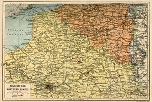 Kaart van België en Noord-Frankrijk, ca. 1914, ca. 1920 door John Bartholomew and Son
