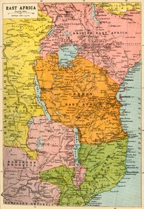 Kaart van Oost-Afrika, Eerste Wereldoorlog, ca. 1920 door John Bartholomew and Son