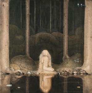 Prinses Tuvstarr kijkt nostalgisch naar het water van het meer door John Bauer