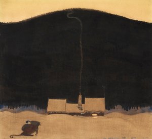 Het huisje aan de voet van de berg, illustratie voor "När Trollmor skötte Kungens Storbyk" door Elsa Beskow in "Bland tomtar och troll" door John Bauer