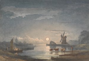 Maanlicht op de rivier bij Brugge door John Berney Crome
