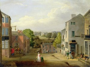 Straatscène in Chorley, Lancashire, met uitzicht op Chorley Hall door John, Bird